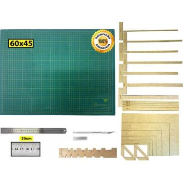 Imagem de Base Corte 60 Régua Inox 30cm Estilete Gabaritos Cartonagem - De Acord