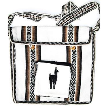 Imagem de Bolsa mensageiro média peruana sul-americana com listras Lhama Alpaca Lã Hippie (branca)