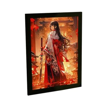 Imagem de Quadro Decorativo Samurai Garota Anime Templo Fogo Decoração Poster Quarto Sala