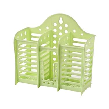 Imagem de Utensílios de cozinha de plástico montados no suporte de talheres cesta de armazenamento de colher de palha (Verde)