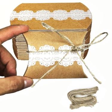 Imagem de ACKJGGG Caixa pequena de agradecimento, 50 peças, 8,5 x 6,5 x 2,5 cm x 2,5 cm, caixas de biscoito tamanho mini para lembrancinhas de festa de chocolate, sacos de papel kraft, embalagens de doces e