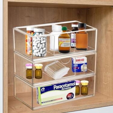 Imagem de Klmnop Pacote com 3 organizadores de armário de remédios, suporte de plástico empilhável para banheiro com divisórias removíveis, bandejas de prateleira para armário de parede, penteadeira, bancada