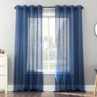 Imagem de No. 918 Painel de cortina de voile transparente Emily, azul royal, 150 x 160 cm (1 painel)