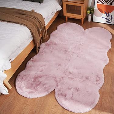 Imagem de Ghouse Tapete macio de pele de carneiro sintética, 10 x 15 cm, rosa, fofo, felpudo, cabeceira, berçário, tapete para sala de estar, quarto, sala de jogos, decoração