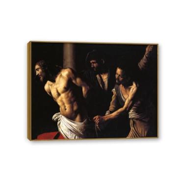 Imagem de Flagelação de Cristo por Caravagio Impressão em tela arte de parede famosa reprodução de pintura barroca impressão de pintura perfeita para decoração de casa ou escritório moldura teca 65x50 cm
