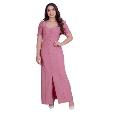 Imagem de Vestido Longo Tubinho com Fenda Botões Moda Cristã - KOPYTTA, Rosê, P