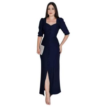 Imagem de Vestido Longo Tubinho com Fenda Botões Moda Cristã - KOPYTTA, Marinho,