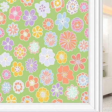 Imagem de Película de janela de privacidade de flores, textura de estilo floral, filme de vidro para sala de estar e escritório em casa, L90 x C 190 cm