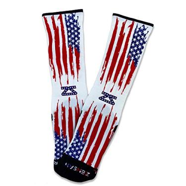 Imagem de Meias de compressão Zensah antibolhas para corrida alta para homens e mulheres (Bandeira robusta dos EUA, Médio (Masculina 7-9,5, Feminina 8,5-11))