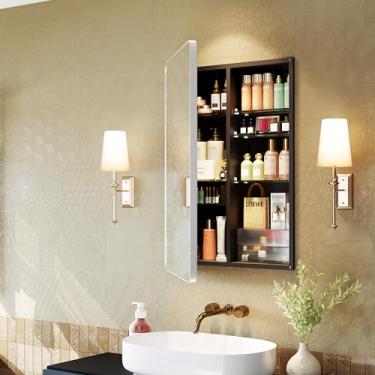 Imagem de Armários de remédios embutidos para banheiro com espelho: baú espelhado de parede de 50,8 x 76,2 cm - Armário grande de armazenamento de 50,8 x 76,2 cm com prateleiras ajustáveis - Moldura de níquel