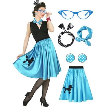 Imagem de CICOCI Sock Hop Fantasia Greasers 1950S Poodle Saias para Mulheres 50 Fantasias Acessórios Fantasias de Halloween, Azul, M