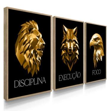 Imagem de Quadro Decorativo Trio Disciplina Dourado Leão Lobo Foco Decoração Esc