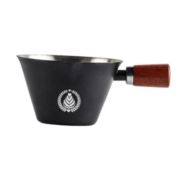 Imagem de WeiLaiKeQi Xícara de café expresso de aço inoxidável 0,1 L com marcação, cabo ergonômico, resistente e versátil, 3 x 1,8 polegadas, cabo de madeira, xícara para, Preto