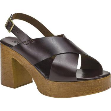 Imagem de Sandália Feminina Salto Alto Bloco Grosso Meia Pata - LAZZLU, Marrom, 