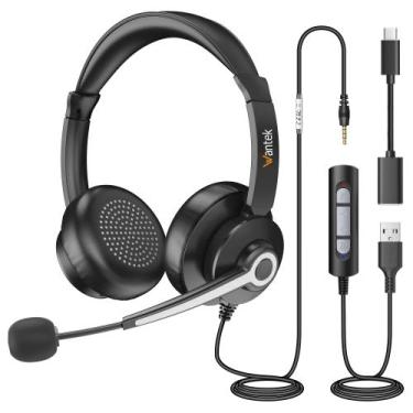 Imagem de Fone de ouvido Wantek USB e 3,5 mm com microfone para PC/laptop com ca