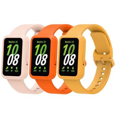 Imagem de Gheper Pacote com 3 pulseiras de relógio e capas protetoras de tela compatíveis com Samsung Galaxy Fit3 SM-R390, pulseiras esportivas de silicone macio, pulseiras de substituição de liberação rápida