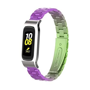 Imagem de Gheper Pulseira de relógio de metal compatível com Samsung Galaxy Fit2 SM-R220 em aço inoxidável, moldura protetora, design de pulseira de substituição para smartwatch 2 SM-R220, acessório (roxo