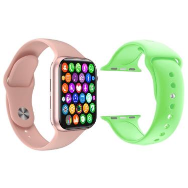 Imagem de Kit 1 Smartwatch Iwo9 Lite Rosa + 1 Pulseira Extra Verde