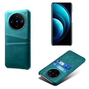 Imagem de Capas Compatível com VIVO X100 PRO,Caso de couro PU-Tampa de telefone a prova de choque com 2 slots de cartão,Proteção anti-impressão digital e anti-gota-Green