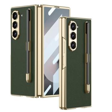 Imagem de Capa para Samsung Z Fold 6 de couro liso galvanizado de luxo com suporte para S Pen e compartimento para S Pen, capa rígida fina (para Samsung Z Fold 6/verde)