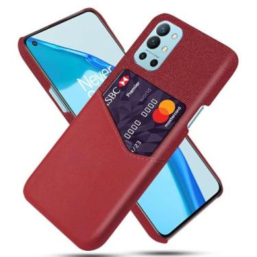 Imagem de Capa para Oneplus 9R,Tela e tampa de couro PU,Antideslizante,360°cobertura completa à prova de choque com 1 slot de cartão atrás,Prevenção de queda-Red
