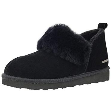 Imagem de PAMIR Bota feminina de camurça genuína para mocassim no tornozelo, pantufas, espuma de memória, interior e exterior, Preto, 6