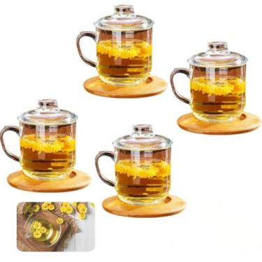 Imagem de Xícara de chá transparente de cristal de quartzo natural feita à mão, caneca de chá com tampa, caneca de chá com infusor, copo de chá transparente de vidro resistente ao calor para chá de folhas