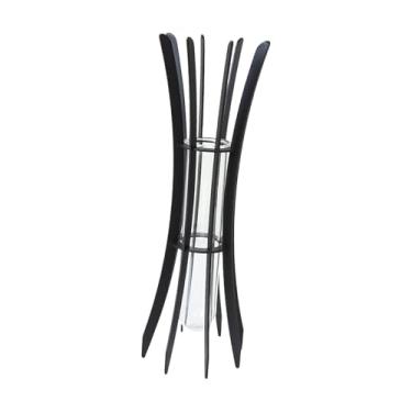 Imagem de Fenteer Vaso de vidro para plantas hidropônicas, estrutura de metal, suporte para terrários de propagação de plantas, ornamento de mesa versátil e elegante, Preto 8x8x24cm