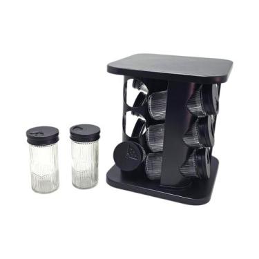 Imagem de Porta Condimentos Giratório Preto em Vidro 12 potes - DUARTES DISTRIBU