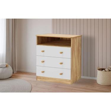 Imagem de Cômoda Infantil Smim c/ 1 Nicho e 3 Gavetas Branco/Amendoa - Peroba