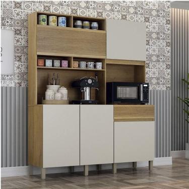 Imagem de Armário De Cozinha 5 Portas 1 Gaveta Canastra Valdemóveis Cinamomo/off White