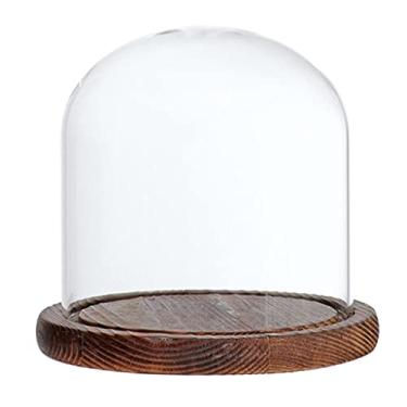 Imagem de Fenteer Cloche de Cúpula de Vidro com Capa de Suporte de Paisagem de Flores com Base de Madeira, Castanho E, Tamanho real