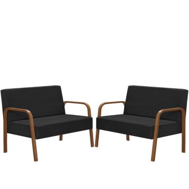 Imagem de Kit 2 Poltrona Decorativa Jade 2 Lugares Braço Madeira D Salla Tecido Sintético (Courino)