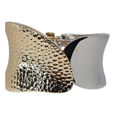 Imagem de Bracelete Feminino Bicolor Martelado Liso Elegância Moderna - Bellavie