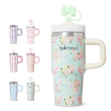 Imagem de DLOCCOLD Copo de aço inoxidável de 473 ml com tampa e canudo, copo de viagem isolado a vácuo de parede dupla com tampa de palha, compatível com porta-copos, resistente a vazamentos, caneca de café