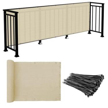 Imagem de E&K Sunrise tela de cerca de 7,6 cm x 127 cm de privacidade para varandas, varandas, varandas, varandas, varandas, bege e 200 g/m 2 personalizadas