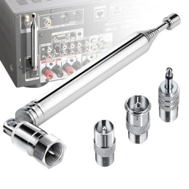 Imagem de Antena de rádio FM, antena telescópica FM interna Ancable 75 Ohm tipo F conector macho com adaptador para mesa de rádio HiFi AV estéreo mini sistema