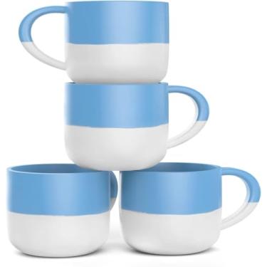 Imagem de Francois et Mimi Conjunto de 4 canecas de café jumbo de cerâmica de cereais e sopa de boca larga de 510 g (azul e branco)