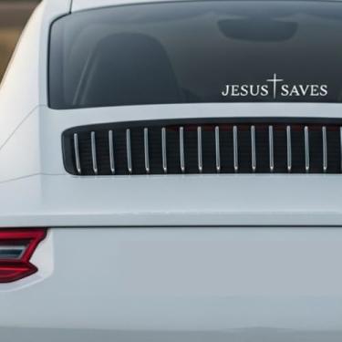 Imagem de Adesivo de carro Jesus is King, design de coroa religiosa, adesivo de janela de vinil branco (Jesus salva)