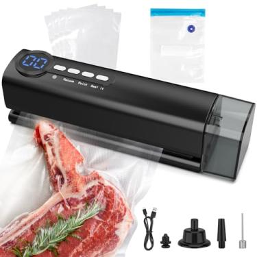 Imagem de Selador magnético pequeno a vácuo para alimentos, sucção forte de 62 Kpa, selador de alimentos recarregável sem fio 3 em 1 com 1 saco de vácuo e 4 sacos de lanche, selante térmico, bomba de enchimento