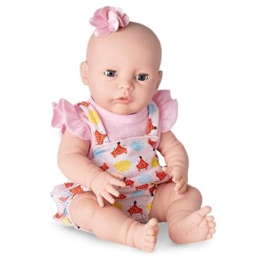 Imagem de Boneca Bebê Realista Reborn com Macacão Rosa Estampado e Laço, New Born nova cuidados Brinquedo Infantil