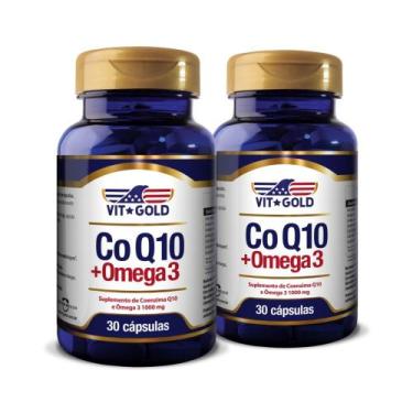 Imagem de Coenzima Q10 CoQ10 com Ômega 3 1000mg Vitgold Kit2x 30 cáp.