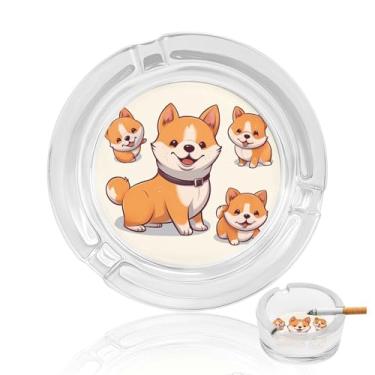 Imagem de Cinzeiro de cristal para cães Shiba Inu fofo, cinzeiro redondo de vidro resistente para fumar cinzeiro portátil decorativo moderno para uso em casa, escritório, interior, exterior, pátio