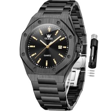 Imagem de OLEVS Relógio masculino para negócios, diamante, fácil leitura, analógico, luxuoso, data, aço inoxidável, à prova d'água, luminoso, relógio masculino, 3613 preto, 3613-black, relógio masculino