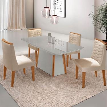 Imagem de Mesa de Jantar Diane 120cm Tampo MDF Vidro com 4 Cadeiras Eloise Moderna Mobília