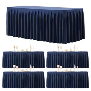 Imagem de Pacote com 4 toalhas de mesa retangulares azul-marinho, 20 m, elastano elástico, toalha de mesa para mesas retangulares de 2,3 m, toalhas de mesa de banquete, sem rugas, saia e babados para festa de