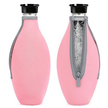 Imagem de Linkidea 1 pacote de manga de garrafa compatível com garrafa de vidro SodaStream, suporte de tampa de garrafa de água de neoprene isolado com zíper (rosa)
