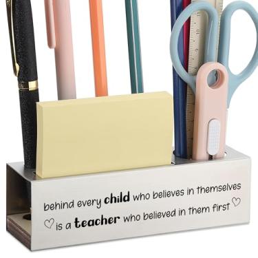 Imagem de Porta-lápis de aço inoxidável com citação de professor, presente de agradecimento de estudantes para mulheres e homens, organizador de mesa inspirador para sala de aula, escritório, placa decorativa