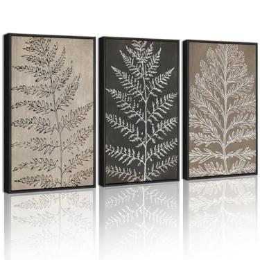 Imagem de KUVIOKE Arte de parede emoldurada botânica vintage boêmia planta bronzeada folha decoração de parede natureza samambaia silhueta pintura de parede decoração de casa 40 x 61 cm (moldura preta)