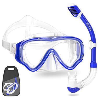 Imagem de Conjunto de Snorkel da WACOOL para Crianças, Júnior, Máscara de Mergulho de Vidro Revestida Antiembaçamento, Snorkel com Peça de Boca de Silicone, Válvula de Purga e Proteção Anti-Splash. (Azul Escuro)